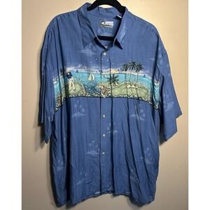 Corsini Mens Shirt 2XL Short Sleeve Rayon Blue Golfing Beach